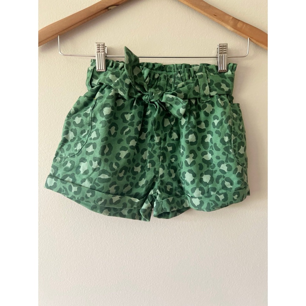 Mini Boden Rosemary Green Leopard Print Paperbag Shorts 7yrs NWOT
